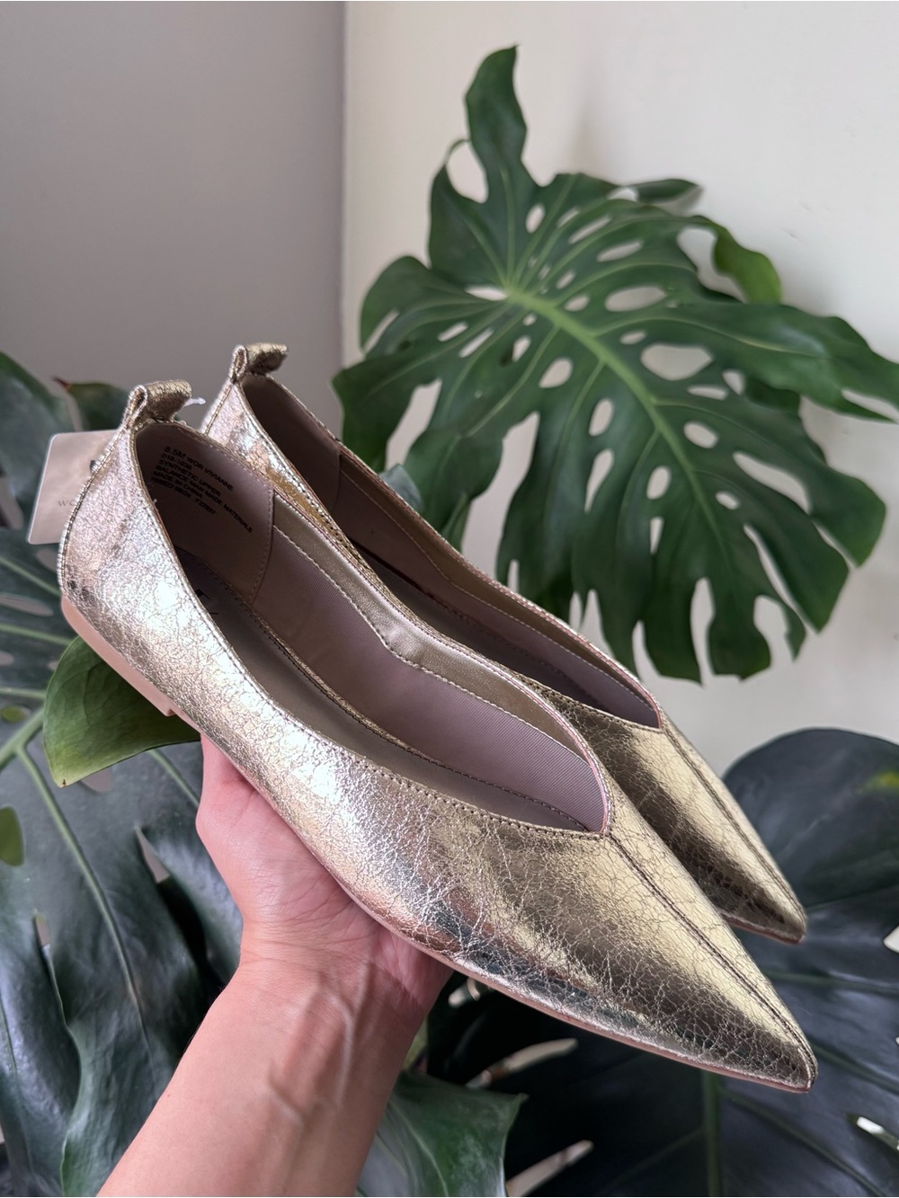 NWT Worthington Vivianne Metallic Gold Pointed Toe Ballet Flats - Size 8.5